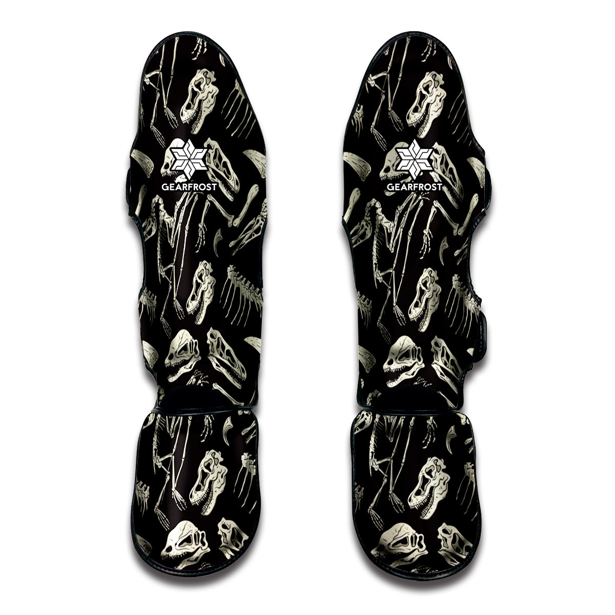 Monochrome Dinosaur Fossil Pattern Print Muay Thai Shin Guard