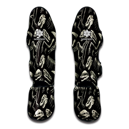 Monochrome Dinosaur Fossil Pattern Print Muay Thai Shin Guard
