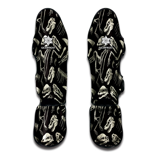 Monochrome Dinosaur Fossil Pattern Print Muay Thai Shin Guard