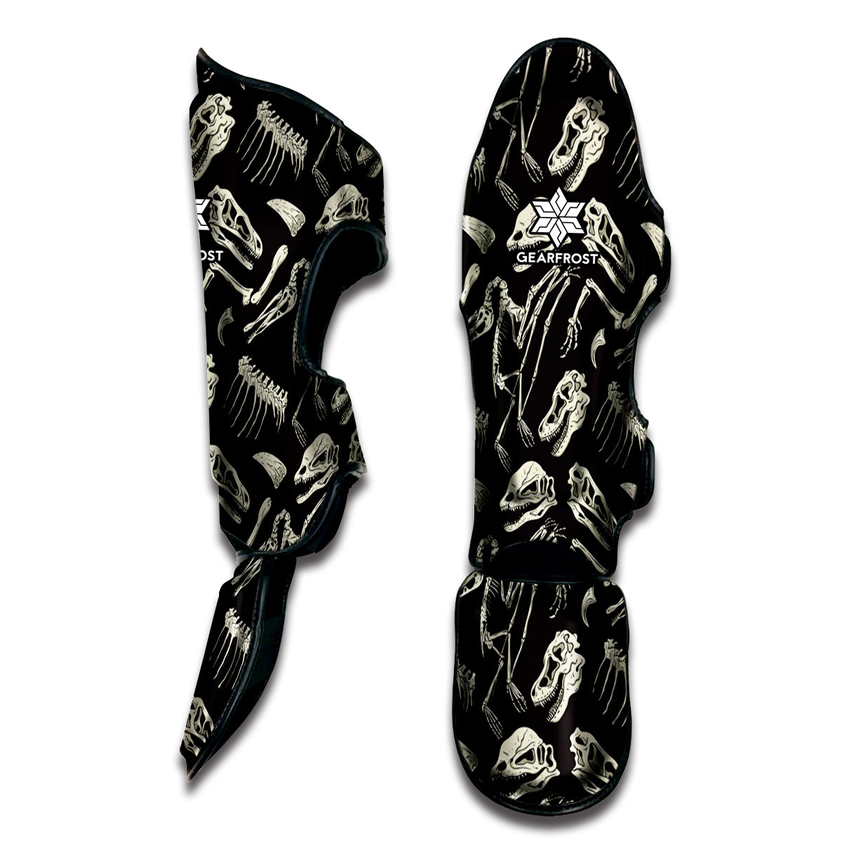 Monochrome Dinosaur Fossil Pattern Print Muay Thai Shin Guard