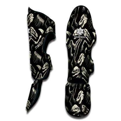 Monochrome Dinosaur Fossil Pattern Print Muay Thai Shin Guard