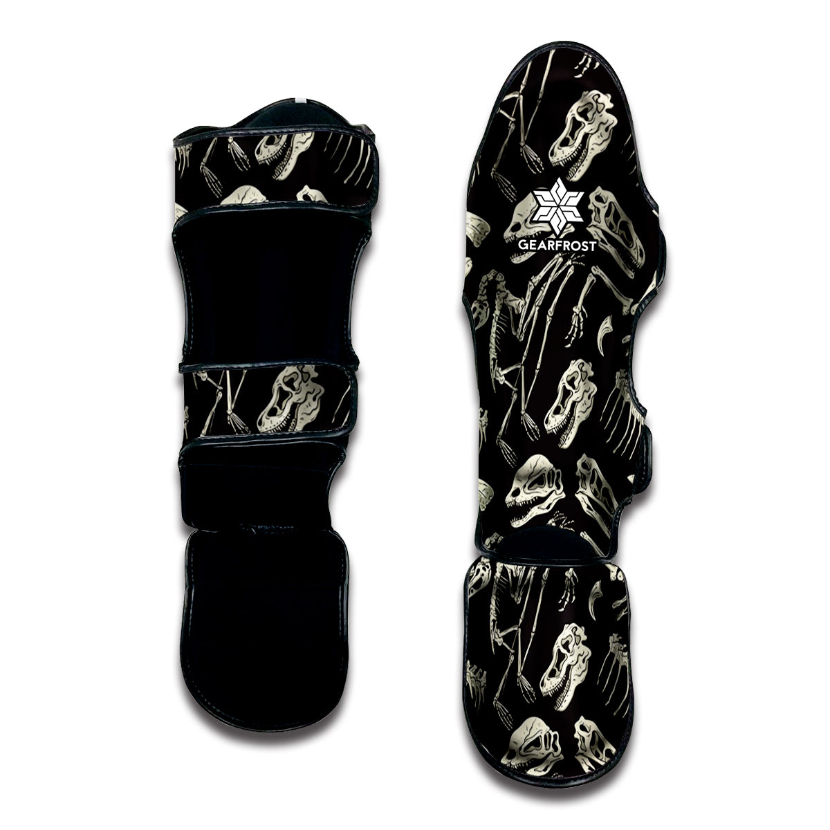 Monochrome Dinosaur Fossil Pattern Print Muay Thai Shin Guard