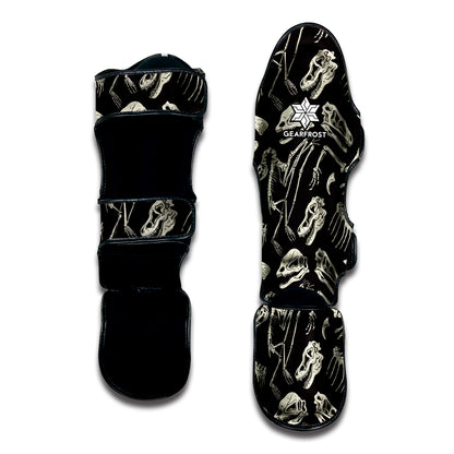 Monochrome Dinosaur Fossil Pattern Print Muay Thai Shin Guard