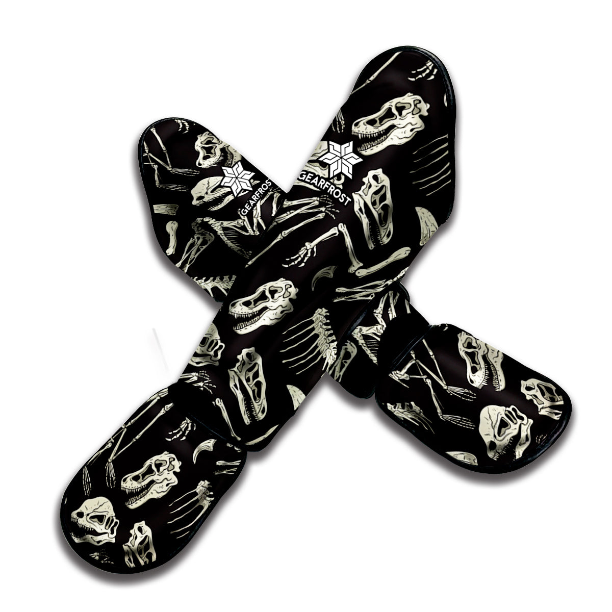 Monochrome Dinosaur Fossil Pattern Print Muay Thai Shin Guard