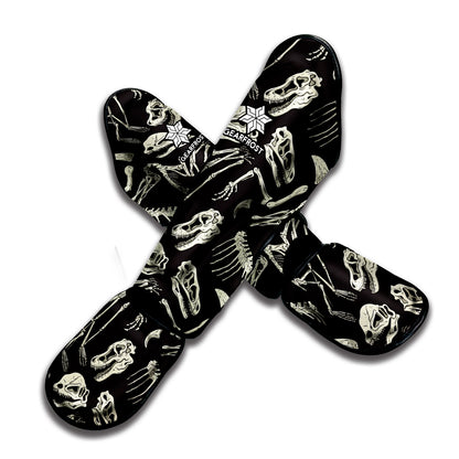 Monochrome Dinosaur Fossil Pattern Print Muay Thai Shin Guard