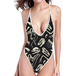 Monochrome Dinosaur Fossil Pattern Print One Piece High Cut Swimsuit