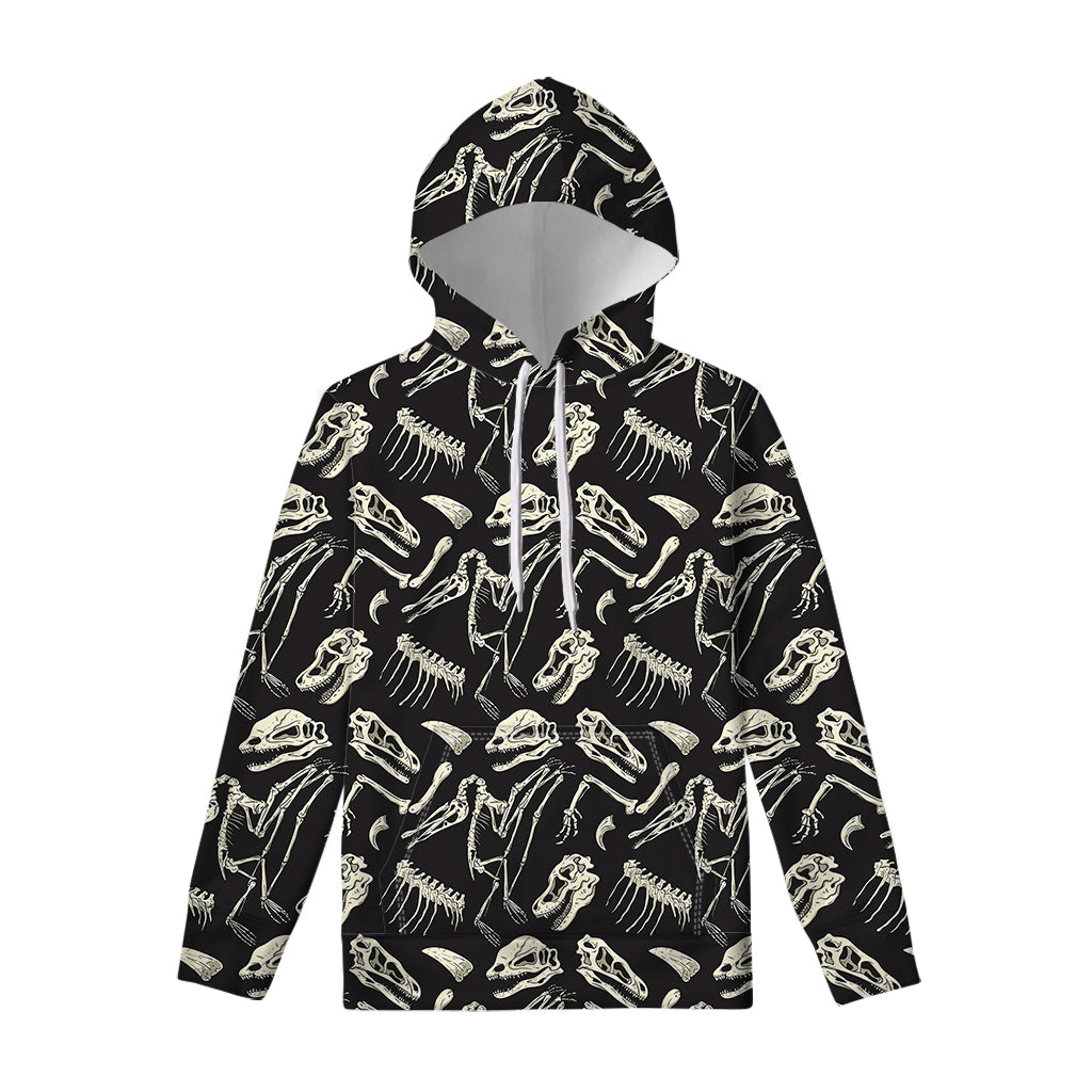 Monochrome Dinosaur Fossil Pattern Print Pullover Hoodie
