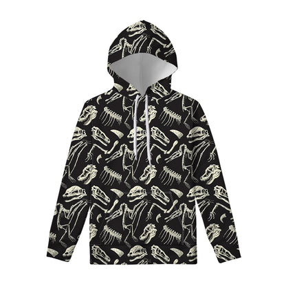 Monochrome Dinosaur Fossil Pattern Print Pullover Hoodie
