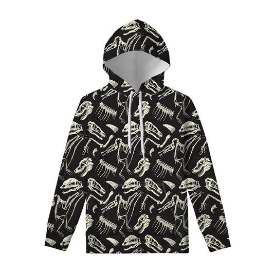 Monochrome Dinosaur Fossil Pattern Print Pullover Hoodie
