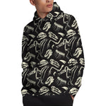 Monochrome Dinosaur Fossil Pattern Print Pullover Hoodie