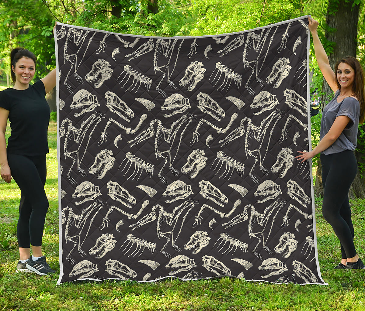 Monochrome Dinosaur Fossil Pattern Print Quilt