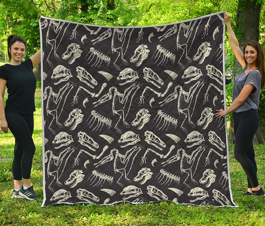 Monochrome Dinosaur Fossil Pattern Print Quilt