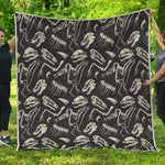 Monochrome Dinosaur Fossil Pattern Print Quilt
