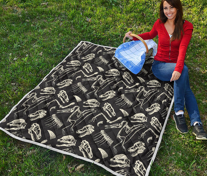 Monochrome Dinosaur Fossil Pattern Print Quilt