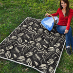 Monochrome Dinosaur Fossil Pattern Print Quilt