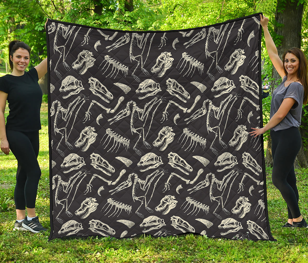 Monochrome Dinosaur Fossil Pattern Print Quilt