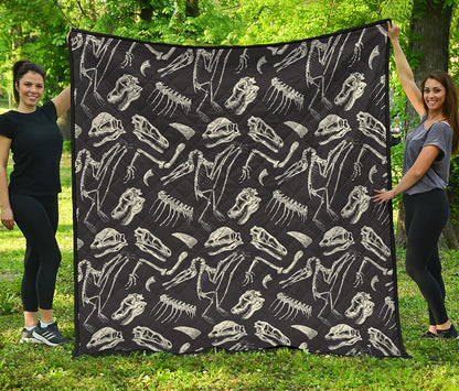 Monochrome Dinosaur Fossil Pattern Print Quilt