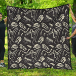 Monochrome Dinosaur Fossil Pattern Print Quilt