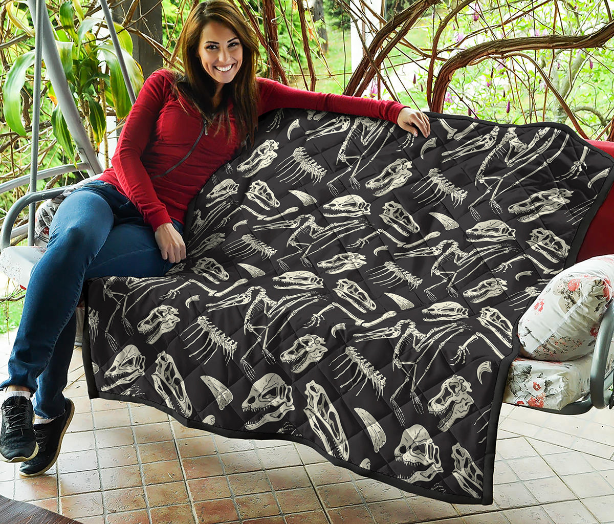 Monochrome Dinosaur Fossil Pattern Print Quilt