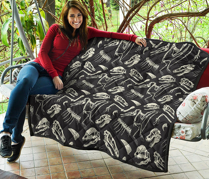 Monochrome Dinosaur Fossil Pattern Print Quilt