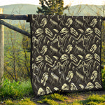 Monochrome Dinosaur Fossil Pattern Print Quilt