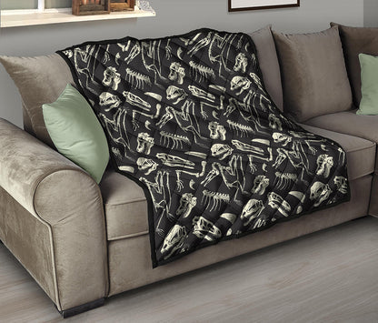 Monochrome Dinosaur Fossil Pattern Print Quilt