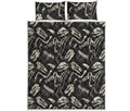 Monochrome Dinosaur Fossil Pattern Print Quilt Bed Set