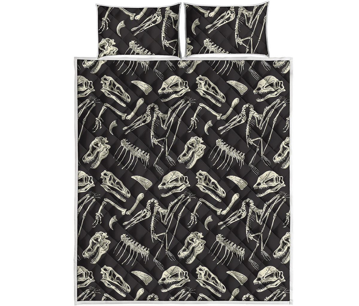 Monochrome Dinosaur Fossil Pattern Print Quilt Bed Set