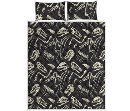 Monochrome Dinosaur Fossil Pattern Print Quilt Bed Set