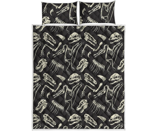 Monochrome Dinosaur Fossil Pattern Print Quilt Bed Set
