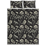 Monochrome Dinosaur Fossil Pattern Print Quilt Bed Set