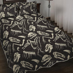 Monochrome Dinosaur Fossil Pattern Print Quilt Bed Set