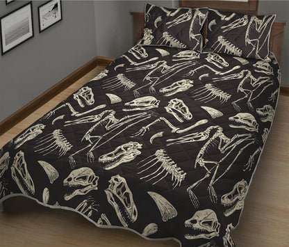 Monochrome Dinosaur Fossil Pattern Print Quilt Bed Set