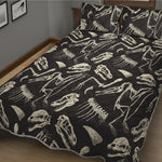Monochrome Dinosaur Fossil Pattern Print Quilt Bed Set