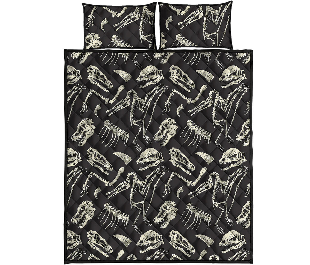 Monochrome Dinosaur Fossil Pattern Print Quilt Bed Set