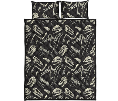 Monochrome Dinosaur Fossil Pattern Print Quilt Bed Set