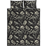 Monochrome Dinosaur Fossil Pattern Print Quilt Bed Set