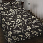 Monochrome Dinosaur Fossil Pattern Print Quilt Bed Set