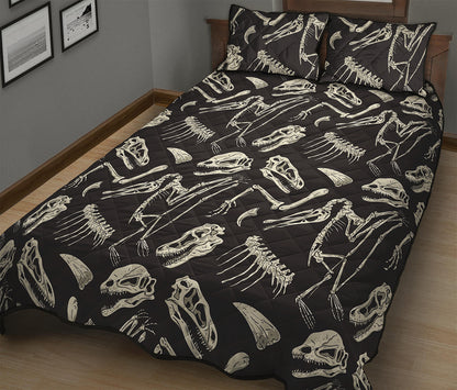 Monochrome Dinosaur Fossil Pattern Print Quilt Bed Set