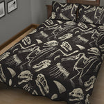 Monochrome Dinosaur Fossil Pattern Print Quilt Bed Set
