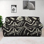 Monochrome Dinosaur Fossil Pattern Print Sofa Cover