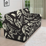 Monochrome Dinosaur Fossil Pattern Print Sofa Cover
