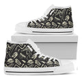 Monochrome Dinosaur Fossil Pattern Print White High Top Sneakers