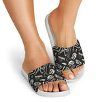 Monochrome Dinosaur Fossil Pattern Print White Slide Sandals