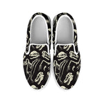 Monochrome Dinosaur Fossil Pattern Print White Slip On Shoes