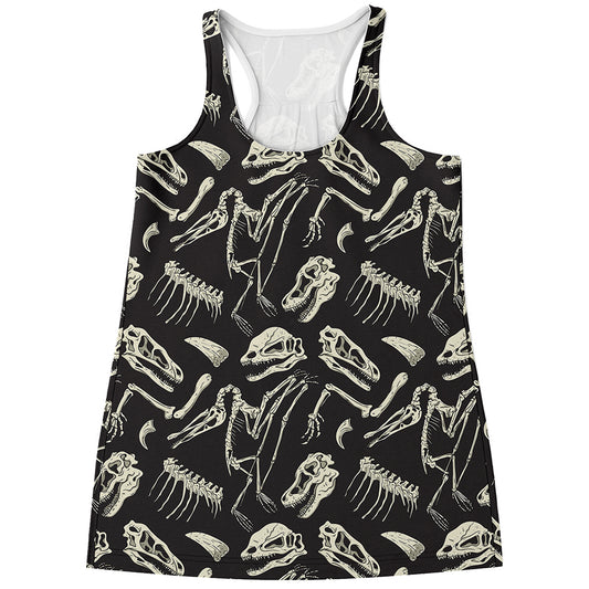 Monochrome Dinosaur Fossil Pattern Print Women's Racerback Tank Top
