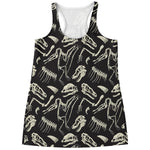 Monochrome Dinosaur Fossil Pattern Print Women's Racerback Tank Top