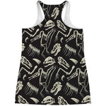 Monochrome Dinosaur Fossil Pattern Print Women's Racerback Tank Top