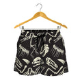 Monochrome Dinosaur Fossil Pattern Print Women's Shorts
