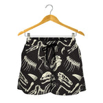 Monochrome Dinosaur Fossil Pattern Print Women's Shorts